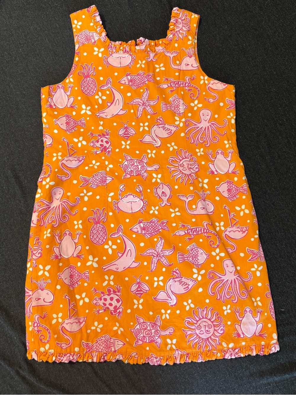 Vintage Lilly Pulitzer Girls Shift Dress Size 10 Sea Life Orange Pink Rare